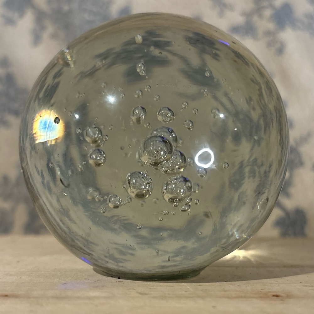 VTG 3” MCM Clear Art Glass Paperweight with Controlled Bubbles